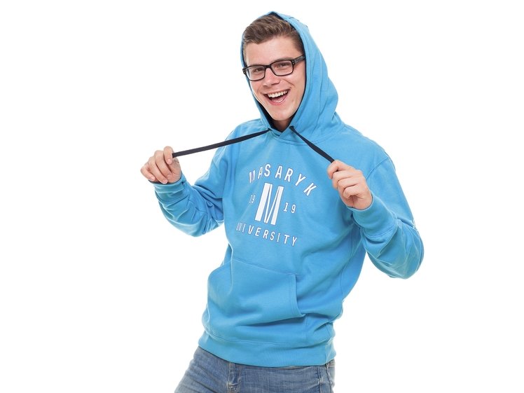 Masaryk University hoodie "M 1919", turquoise blue